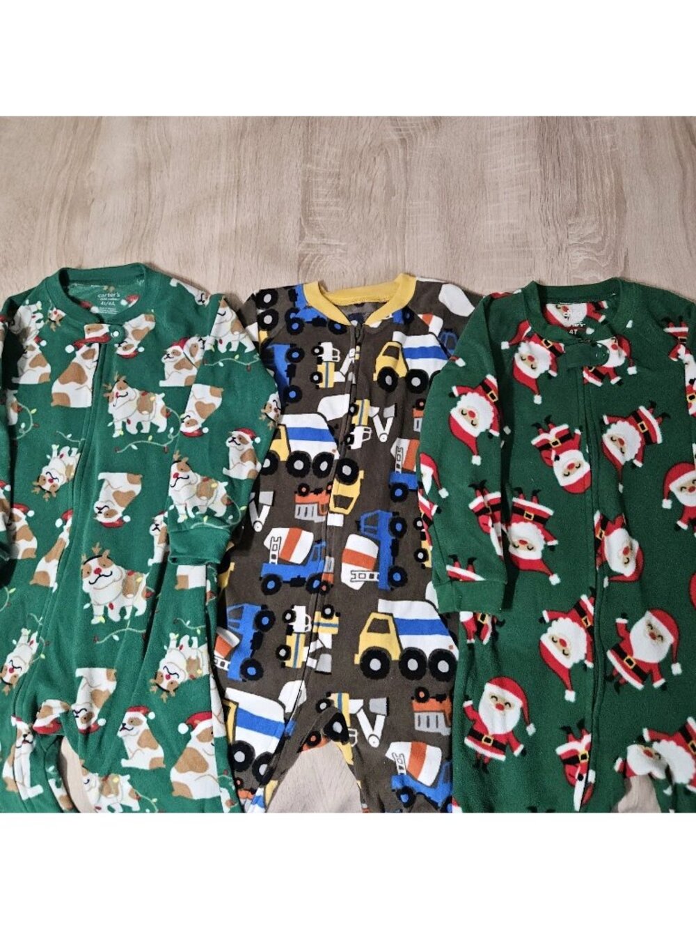 Lot Of 3 Boys Size 4t Carters Fleece Footed Pjs Pajamas Christmas Dog Trucks
